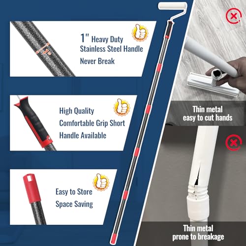 Lint Rollers for Pet Hair Extra Sticky, 9.45" Wide Large Lint Roller, 240 Adhesive Sheets Rollers, 79" Long Handle Sticky Mop for Carpets, Clothing, Floor, Bed, Home Cleaning, Loving Pet Owners - size: 79"(1 Roller + 4 Refills (Wide: 9.45 in)