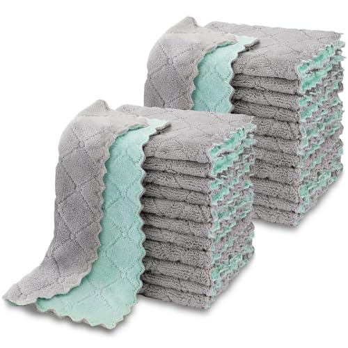 AIDEA Kitchen Towels, 24 Pack Absorbent Coral Fleece Dish Towels, No Odor Reusable Dish Cloths, Microfiber Cleaning Cloths, Fast Drying Dishcloths, 6.3" x10.4" - size: 6.3" x10.4" (Pack of 24)