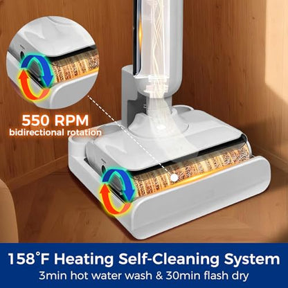 Wet Dry Vacuum Mop, 180°Lay-Flat Cordless Vacuum Mop All in One, Floor Cleaner Machine, 45 Minutes Long Runtime Electric Mop, 158℉ Self-Cleaning, Edge Cleaning, Self-Propelled Vacuum Mop Combo - size: HCLA3Pro