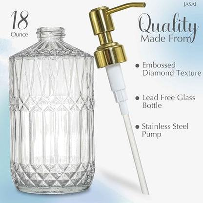 JASAI 18Oz Dazzling Clear Glass Soap Dispenser with Golden Pump for Bathroom, Refillable Kitchen soap Dispenser for Dish Soap, Bathroom Soap Dispenser for Hand Soap, Lotion.(Golden) - color: Clear-golden Pump, style: Dazzle