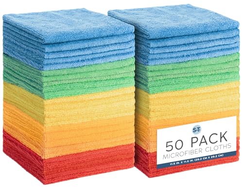 S&T INC. Microfiber Cleaning Cloth, Bulk Microfiber Towel for Home, Reusable and Lint Free Cloth Towels for Car, Assorted Colors, 11.5 Inch x 11.5 Inch, 50 Pack - size: 50 Pack