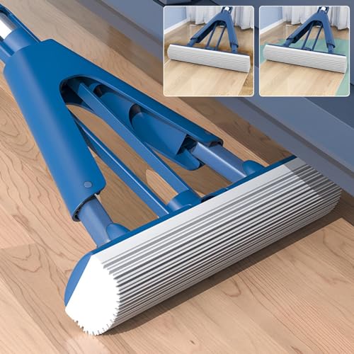 Sponge Mop Absorbent Roller Foam Mop with 50.39inch Extendable Handle and 2 Sponge Heads Self Wringing Mop Adjustable Cleaning Wet Mop for Hardwood Tile Kitchen Bathroom