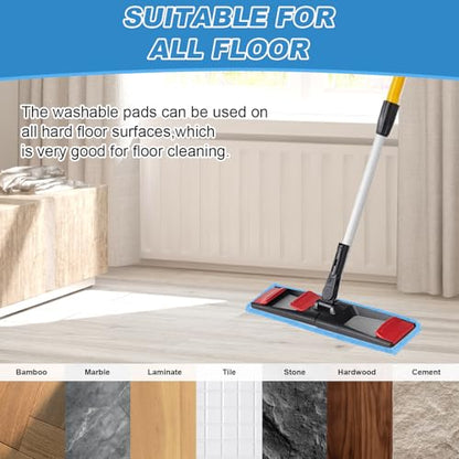 Replacement Flat Mop Pads Fit for Rubbermaid Commercial 18 Inch Adaptable Mops - 6 Pack Wet & Dry Microfiber Professional Cleaners Reusable Refills for Light-Duty Floor Cleaning- Blue