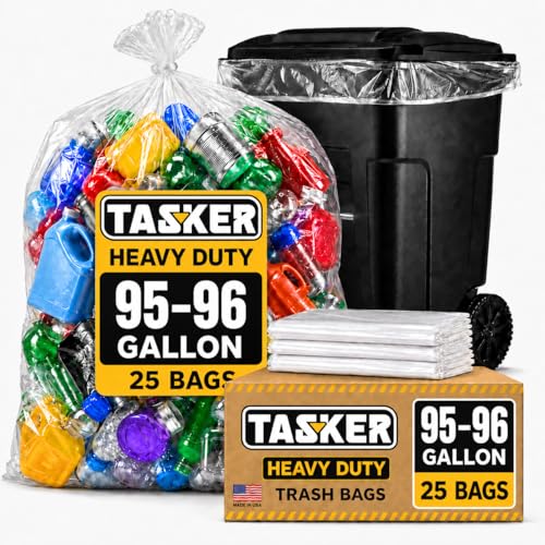 Tasker 95-100 Gallon Clear Trash Bags Heavy Duty | 25 Bags | Extra Large 96 Gallon Trash Bags Large Clear Can Liners, Large 90 Gal, 95 Gal, 96 Gal,100 Gallon Heavy Duty Trash Can Liners - size: 25 Count (Pack of 1)