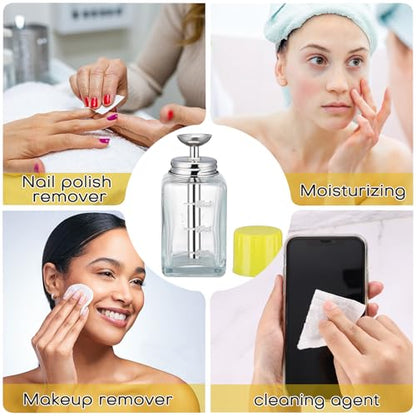 Noverlife 6Oz / 180ml Glass Push Down Pump Dispenser w/Copper Core, Acetone Pump Dispenser Alcohol Dispenser Push Down, Nail Polish Remover Pump Dispenser Bottle Push Down Hand Pumping Press Container - color: B - 1pcs - Clear Square Shaped