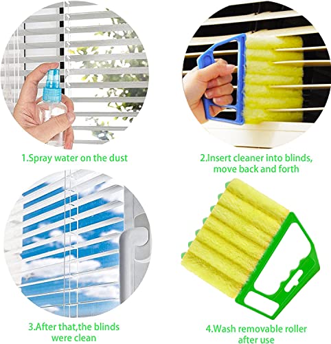 2 Pcs Washable Window Blind Cleaner - Hand-Held Mini Duster Brush for Wood Blinds, Venetian Shades & Air Conditioner Duster - color: Blue、green