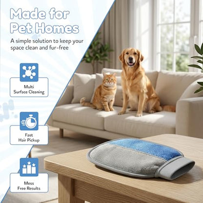 Pet Hair Removal Glove, Reusable Strong Grooming Fur Remover for Cats & Dogs, Flexible Electrostatic Pet Hair Remover| Removes Fur from Furniture, Clothes, Carpets, Car Seats (1 Pack, Blue/Grey)