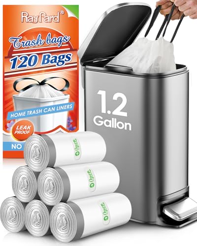 1.2 Gallon Mini Drawstring Trash Bags Garbage Bags, 120 Counts Small Strong Plastic Bags fit 4-5L Trash Can for Home Office Kitchen Bathroom Bedroom, White Waste Basket Liners - style: 120-1.2 Gallon-White
