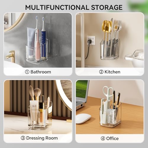 Toothbrush Holders for Bathrooms, 3 Slots Detachable Electric Toothbrush Holder Wall Mounted with Divider, Removable Tooth Brush and Toothpaste Holder Organizer for Bathroom/Kitchen/Office - color: Clear