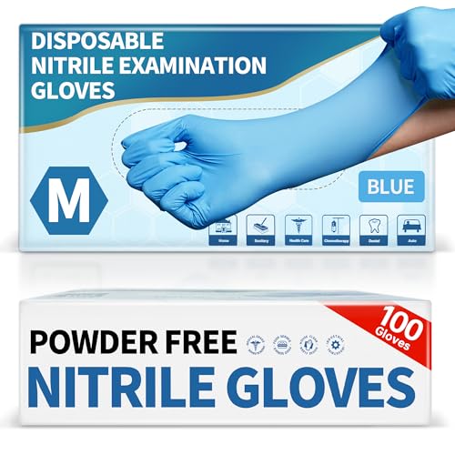 Medguy Medical Blue Nitrile Disposable Exam Gloves, 4 Mil 100 Pcs Powder-Free Latex-Free Food-Safe for Lab Cooking Cleaning - color: Medium (Blue)
