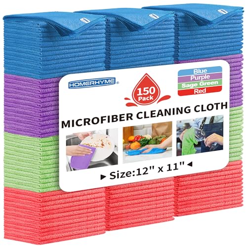 Microfiber Cleaning Cloth, 150 Pack Cleaning Rags,12" X 11" Lint Free Dish Towels Wash Cloths, Reusable Microfiber Towels for Home and Kitchen Bathroom Apartment Cleaning Supplies, Assorted - color: Multicolor, size: 150 Pack