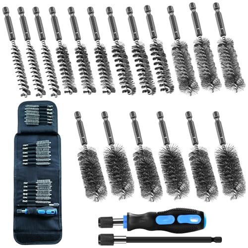 18Pcs Wire Brush Drill Attachments, Stainless Steel Wire Brush Bore Cleaning Brush Set for Power Drill Impact Driver, Abrasive Drill Wire Brush with 1/4" Hex Shank and Tool Bag - style: Stainless Steel