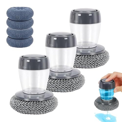 Comfort Grip Soap Dispensing Kitchen Scrub, Soap Dispensing Dish Brush for Cleaning Dishes, Pots, Pans & Sinks, Replaceable Cleaning Brush with Built-in Liquid Dispenser (3Pcs) - color: 3pcs