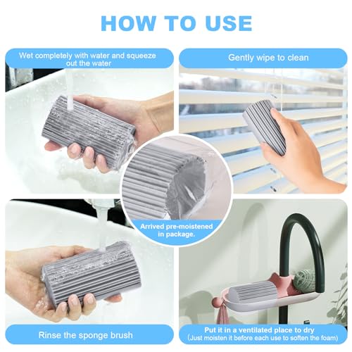 4 Pack Damp Clean Duster Sponge, Magic Sponge Eraser for Household Cleaning, Reusable Dusters Cleaning Supplies for Housekeeping, Dish, Blinds, Glass, Baseboards,Window Track Grooves and Faucets