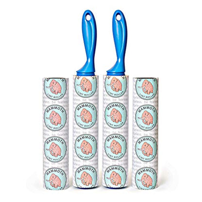 Mammoth Lint Roller-Extra Large Lint Roller, 2 Rollers and 2 Refills, 90 Sheets per Roll, Perfect for Pets (360 Extra Long Sheets Total)