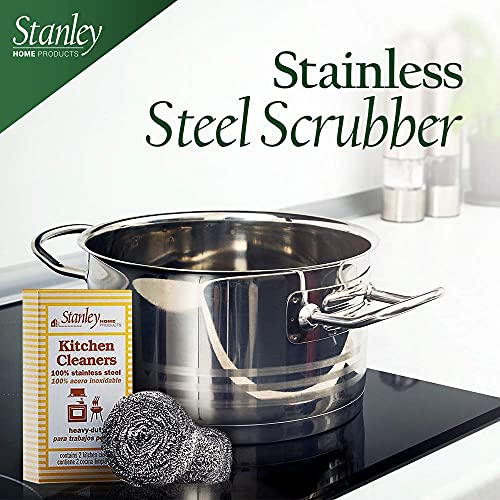 Stanley Home Products Stainless Steel Scrubbers – Rust Resistant Sponge for Pots, Pans, Grills, Ovens, Sinks and Tools – Metal Scrubbers for Kitchen & Garage Cleaning (1 Pack - 2 Count)