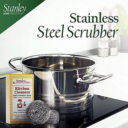 Stanley Home Products Stainless Steel Scrubbers – Rust Resistant Sponge for Pots, Pans, Grills, Ovens, Sinks and Tools – Metal Scrubbers for Kitchen & Garage Cleaning (1 Pack - 2 Count)