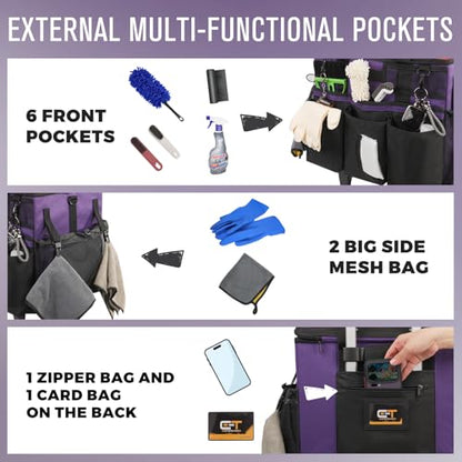 SCAVATA Rolling Cleaning Caddy Bag with Detachable Trolley, Large Cleaning Supplies Organizer with Wheels, Multi Pocket Cleaning Cart with Adjustable Shoulder Strap for Housekeeper & Home, GrapePurple - color: GrapePurple