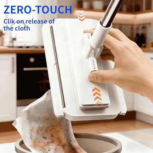 Press Grip Mini Mop for Tight Spaces – 39in Compact Handle, One-Click Zero-Touch Cloth Change Flat Map, Compatible with Tissues/Wipes/Old Cloths/Disposable Pads, Wet/Dry Cleaning (10 Reusable Cloths) - size: 39in Short Handle Mini Mop with 10 Reusable Clo