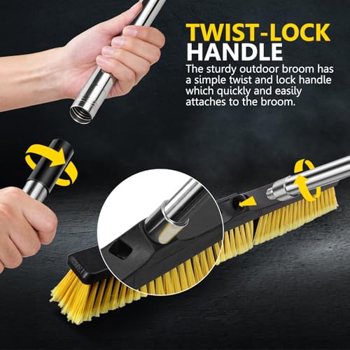 24" Push Broom,Masthome Industrial Broom with Stiff Bristles,Outdoor Broom Heavy Duty and 55" Long Handle,Heavy Duty Broom Brush for Garage Yard Patio Warehouse Concrete Floor Cleaning - color: Push Broom-yellow