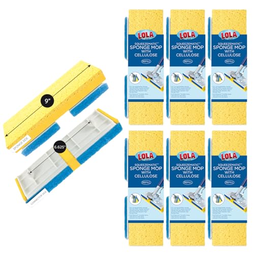 LOLA Cellulose SqueezeMatic Butterfly Sponge Mop Refill, 9", 6 Pack, Refill Head, Floor Cleaning, Compatible w/Quickie Type S Sponge Mop - size: 6 Pack, style: Cellulose & Foam Sponge