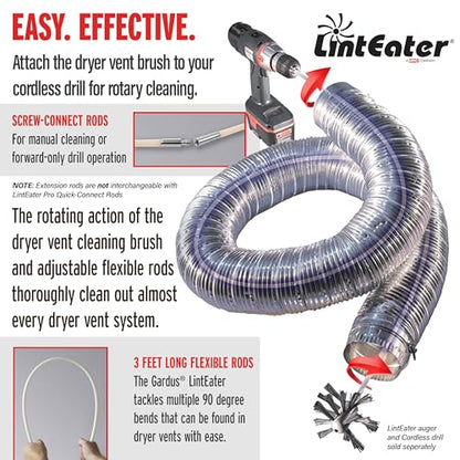 Dryer Cleaning Kit Extension Rods - Gardus R3203612 12' Extension Kit for Gardus RLE202 LintEater Rotary Dryer Vent Cleaner Kit, Dryer Vent Cleaning System Extends Up to 12’ with 4 Flexible 3' Rods - style: 12' Screw-Connect Extension