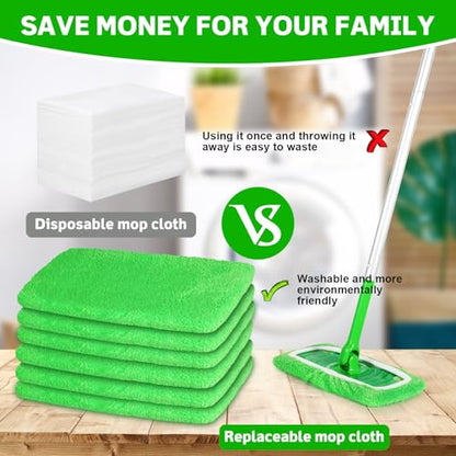6 Pcs Reusable Microfiber Mop Pads Compatible with Swiffer Sweeper, Dry Sweeping Cloths & Wet Mopping Cloths, Washable Pads for Surface/Hardwood Floor Cleaning (Mop is Not Included) - color: B-green 6 Pack