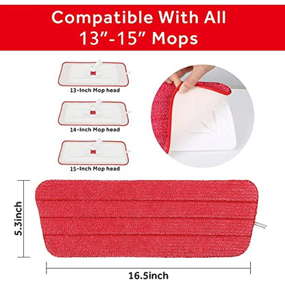 16.5" Microfiber Mop Pads Refills, 3 Pack Reusable Replacement Heads | reusable wet mop refills, machine washable for 14-16 inch spray mops, hardwood floors, dust cleaning & scrubbing - color: 16"red*3