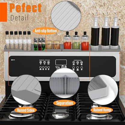 Stainless Steel Stove Gap Covers Set with Magnetic Stove Shelf,Brushes | 2-in-1 kitchen solution with adjustable gap covers and magnetic stove shelf,Brushes for organization & cleaner cooking space - color: Silver/Gray