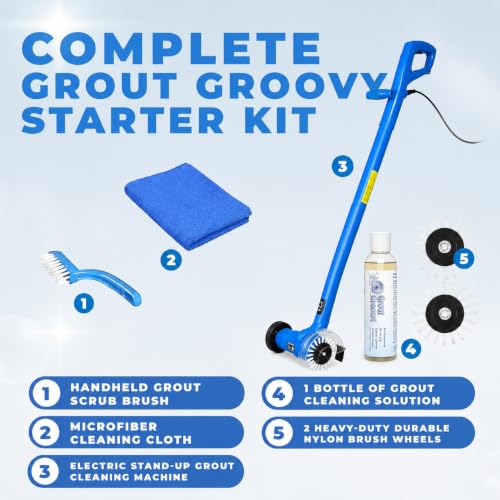 Grout Cleaner Bundle, Electric Stand Up Tile Grout Cleaner Machine with 20’ Cord, 3 Brush Wheels, 1 Cleaner, 1 Grout Hand Brush, 1 Microfiber Cloth - style: Large Bundle