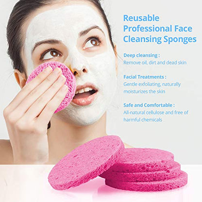Natural Facial Cleansing Sponges- 20 Count Compressed Facial Sponges Cellulose Reusable Soft Cosmetic Esponjas para Faciales for Professional Makeup Removal, Facials Spa, Exfoliator, Skin Massage - color: Pink