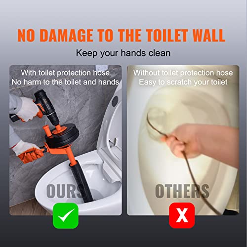VEVOR Drain Auger 25Ft, Plumbing Snake with Drill Attachment, Plumbers Snake Drain Clog Remover for Kitchen Bathroom Shower Sink with Protective Hose and Gloves - style: Manual-Feed