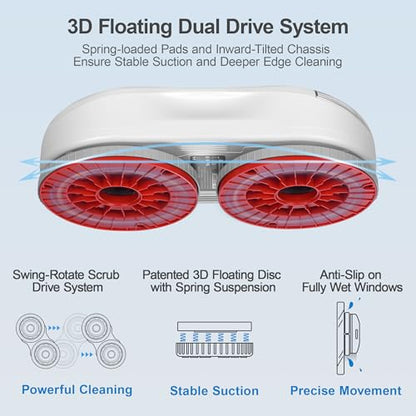 HUTT S55 Pro Window Cleaning Robot, 3D Floating Pads, Up to 6500Pa Suction, HydroJet Pump Spray, SLAM 4.0 Navigation, 80ml Water Tank, 6 x Cloths,Perfect for High-Rise Windows, Tiles and Glass