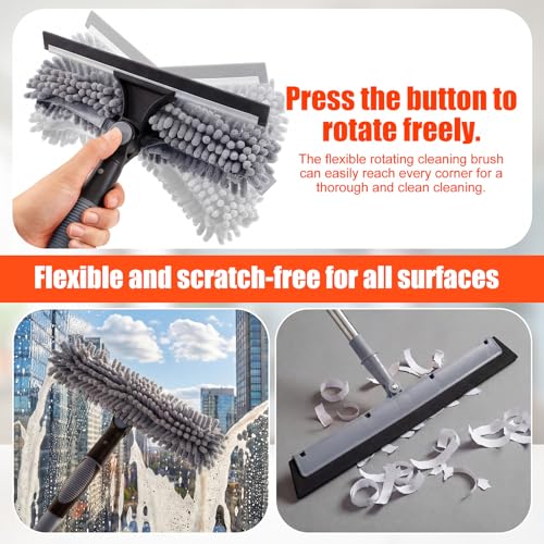 30 Feet High Reach Duster Kit with 2-24 ft Extension Pole High Ceiling Dusting and Window Cleaning Kit with Window Washer & Squeegee, Cobweb Duster, Washable Head for Ceiling Fan(Gray) - color: Gray, size: 30 ft