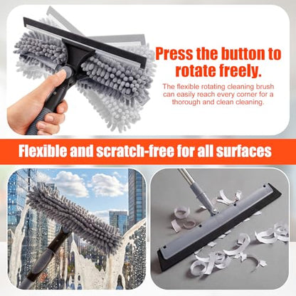 30 Feet High Reach Duster Kit with 2-24 ft Extension Pole High Ceiling Dusting and Window Cleaning Kit with Window Washer & Squeegee, Cobweb Duster, Washable Head for Ceiling Fan(Gray) - color: Gray, size: 30 ft