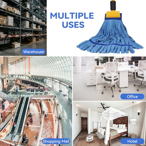 Heavy Duty Commercial Mop Head Replacement Microfiber Tube Mop Heads for Floor Cleaning: 3 Packs Looped End Wet Mop Head Refill for Home Commercial Industrial Use (Blue) - color: Blue-3pack