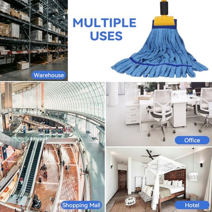 Heavy Duty Commercial Mop Head Replacement Microfiber Tube Mop Heads for Floor Cleaning: 3 Packs Looped End Wet Mop Head Refill for Home Commercial Industrial Use (Blue) - color: Blue-3pack
