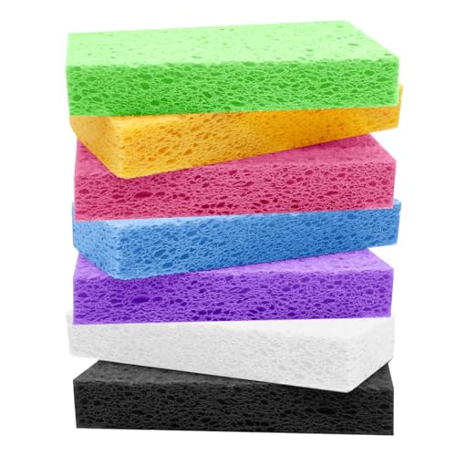 Large Cellulose Sponges, Kitchen Sponge for Dish, Thick Heavy Duty Scrub Pads, Non-Scratch Scrubber for Household/Cookware/Bathroom/Office/Boat 5.5" x 3" x 1" (7 Pack) Mixed - color: Mixed