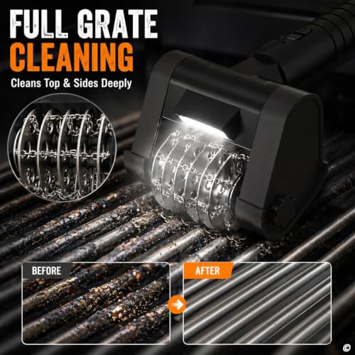 Electric Grill Brush, Electric Grill Cleaner Brush for Outdoor Grill, Cordless Rechargeable BBQ Grill Cleaning Brush, 450 RPM Power Barbecue Grill Brush, Motorized Grill Brush with Built-in LED Light