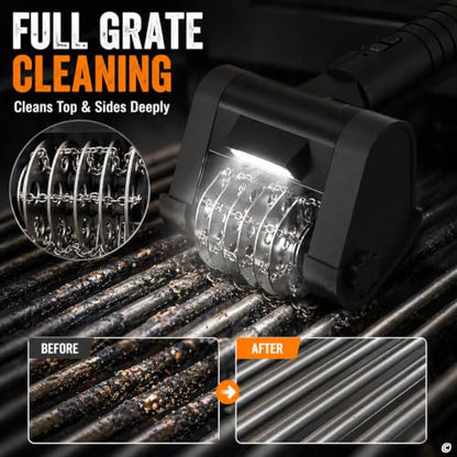 Electric Grill Brush, Electric Grill Cleaner Brush for Outdoor Grill, Cordless Rechargeable BBQ Grill Cleaning Brush, 450 RPM Power Barbecue Grill Brush, Motorized Grill Brush with Built-in LED Light