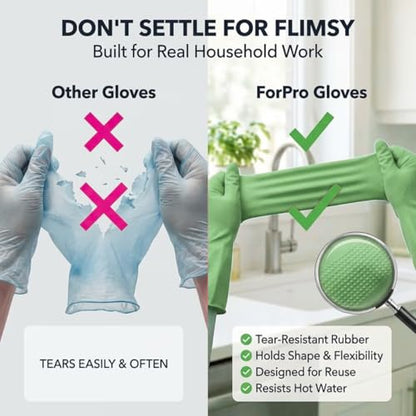 ForPro Natural Rubber Gloves, 6 Pairs Reusable Multi-Purpose Household Cleaning Gloves with Soft Inner Lining, Waterproof & Chemical-Resistant, Lime Zest, Small - color: Lime Zest, size: Small