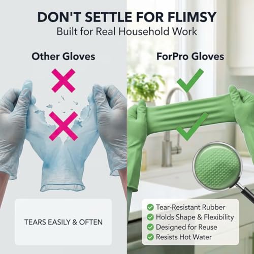 ForPro Natural Rubber Gloves, 6 Pairs Reusable Multi-Purpose Household Cleaning Gloves with Soft Inner Lining, Waterproof & Chemical-Resistant, Lime Zest, Medium - color: Lime Zest, size: Medium