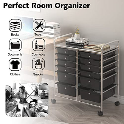 DREAMADE Rolling Cart with Storage Drawers, Utility Cart with Removable Plastic Drawers, Lockable Wheels, Art Cart for Classroom Organization Art Supplies Office Scrapbook (12 Drawers, Black) - color: Black, style: 12 Drawers