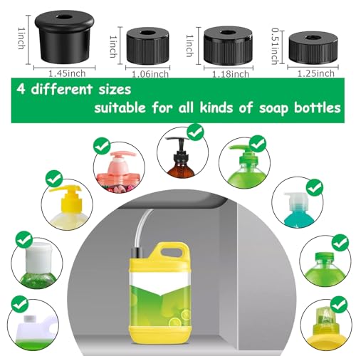 Under Sink Soap Dispenser Extension Tube Kit – 47" Hose with Check Valve & Weighted Ball – Connect Sink Dispenser to Large Dish Soap Bottle – No More Refills – Includes 4 Universal Bottle Caps