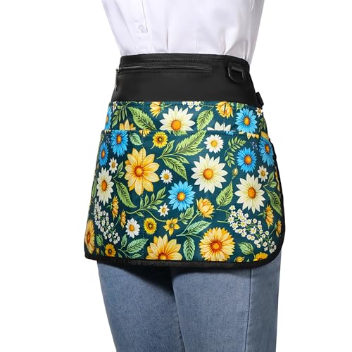 Bafelia Cleaning Apron Caddy for Women with 6 Pockets, Professional Waterproof Cleaning Supplies for Housekeeping - color: Green Flowers