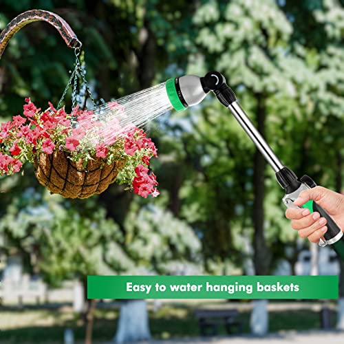 RESTMO Metal Watering Wand, Heavy Duty Garden Hose Wand with 180° Swivel Ratcheting Head, 16-Inch Hose Nozzle Sprayer with 7 Spray Patterns and Flow Control, Ideal to Water Hanging Baskets and Shrubs - color: Green