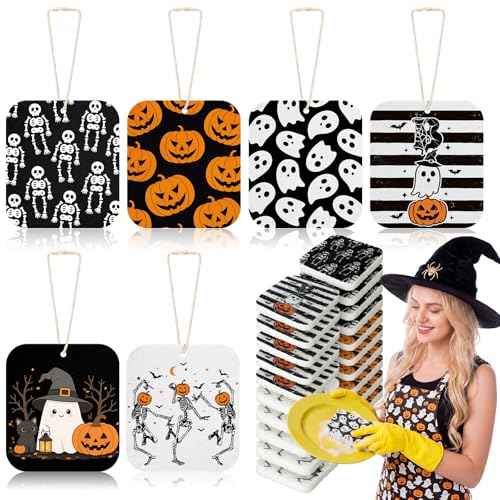 Hahafelt 36 Pack Halloween Compressed Cellulose Sponges Bulk Pop up Ghost Pumpkin Skull Kitchen Sponges Natural Kitchen Compostable Non Scratch Dish Tools for Washing Dishes Cleaning Countertop Sink - style: Halloween Ghost