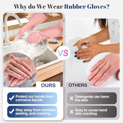 Rubber Kitchen Dishwashing Gloves - 3 Pairs Reusable Household Cleaning Gloves, Flexible and Durable & Non-slip Cleaning Gloves, Great for Kitchen, Bathroom, Laundry (Medium, Pink+Blue+Grey) - color: Pink+blue+grey, size: Medium