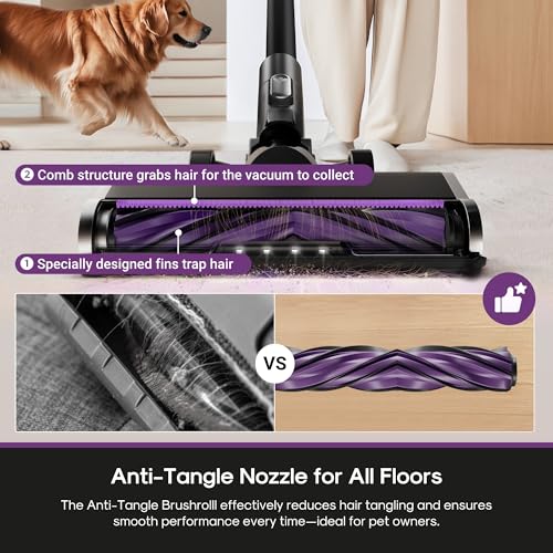 Eureka Cordless Stick Vacuum Cleaner ReactiSense 440, 60-Min Runtime, Anti-Tangle Brushroll, Intelligent Sensing Technology, Ideal for Pet Hair, HardFloors & Carpets - size: NEC440BK
