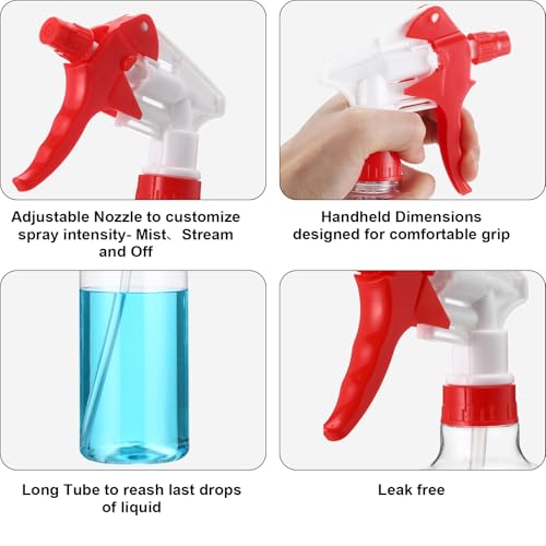 Eccliy 12 Pcs 16 Oz Plastic Spray Bottle, Adjustable Empty Reusable Sprayer for Cleaning, Planting, Water, Bathroom and Kitchen, BBQ, Commercial and Residential (Clear,Red) - color: Red, size: Clear